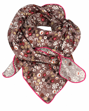 Musselin-Schal Damen Dunkelbraun mit Blumen 140 × 140 cm von OBERMUTTI